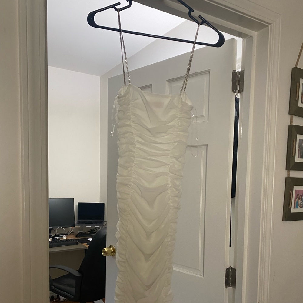 Mesh Ruched diamante strap midi dress - size small - Picture 5 of 8